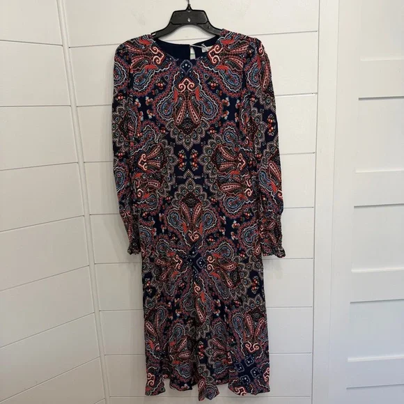 New! Boden Blue Botanic Paisley Smocked Cuff Midi Dress Size 12R 36068 - Picture 3 of 16